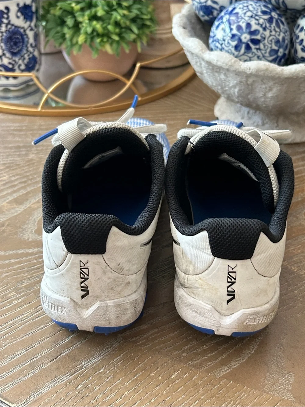 Boys Nike White Black and Blue Cleats Size 4
